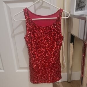 Bright Red Sequin Tank Top. Size Small